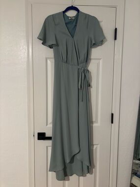 Show Me Your Mumu Sophia Wrap Maxi Dress in a sage green color Size XS